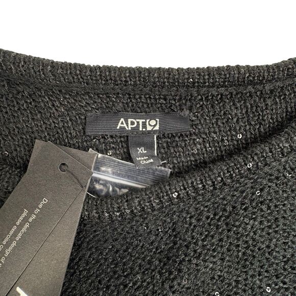 NWT Mixed Stitch Black Sequin Sweater 3/4 Dolman Sleeve Apt 9 Holiday Sparkle XL - Picture 3 of 14